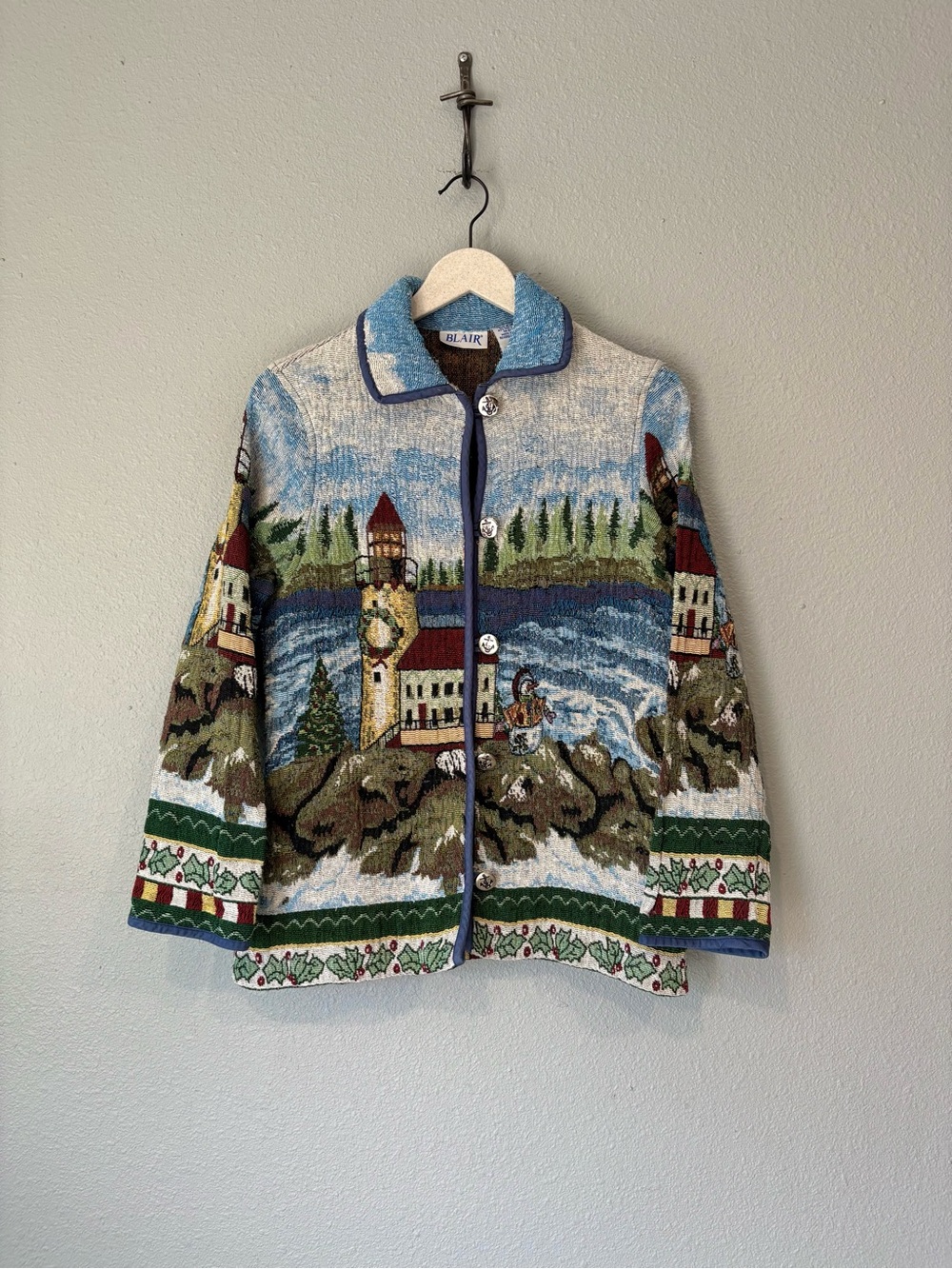 Vintage 80s Blair Tapestry Cottagecore Holiday Lighthouse Jacket Medium